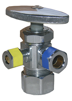 Pipe Fitting, 3-Way Angle Valve, Chrome, Lead-Free, 5/8 x 3/8 x 1/4-In. Compression