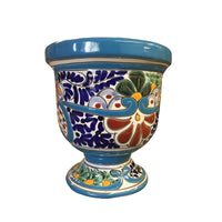 Avera 7 in. H Ceramic Talavera Pedestal Planter Multicolored