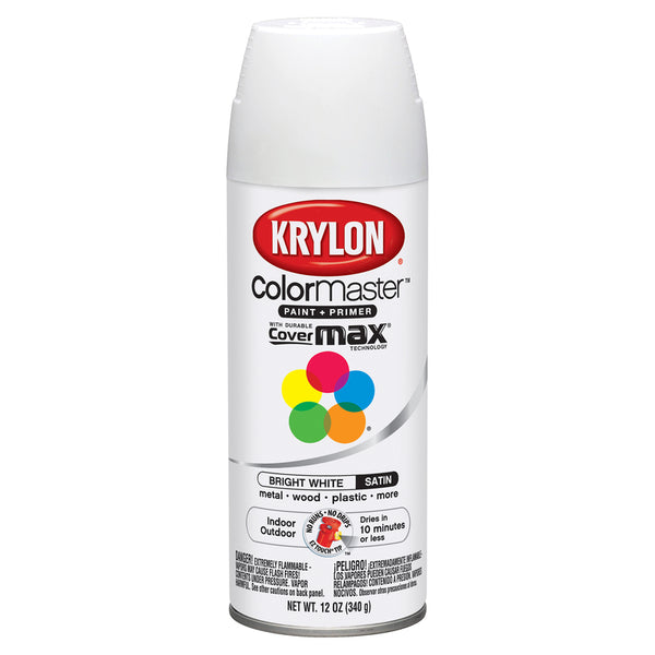Krylon  ColorMaster  Satin  Bright White  Paint + Primer Spray Paint  12 oz. (Pack of 6)