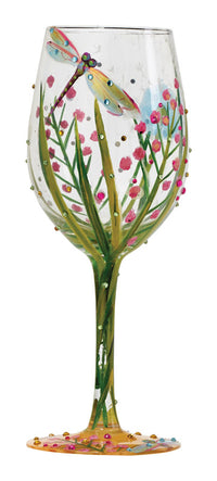 Lolita  Dragonfly  15 oz. Multicolored  Artisan Blown Glass  Wine Glass