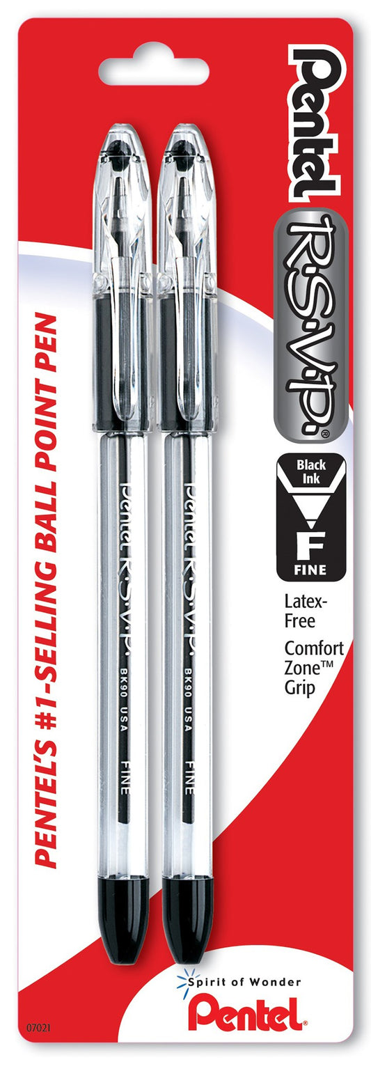Pentel Bk90bp2a Rsvp Black Ballpoint Pen (Pack of 6)