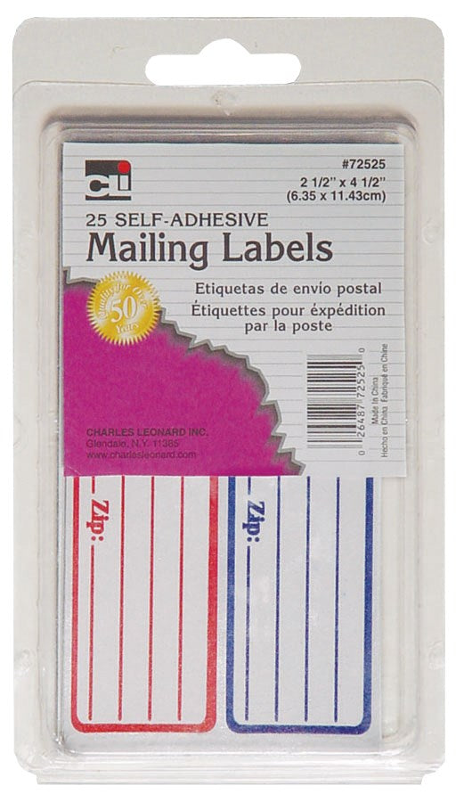 Charles Leonard Inc. 72525 5/8" X 2-3/4" Blue & Red Self Adhesive Mailing Labels 25 Ct                                                                