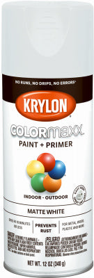 COLORmaxx Spray Paint + Primer, Matte White, 12-oz.