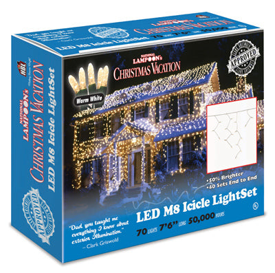 Icicle Light Set, Commercial Grade, Warm White LED, 70-Ct., Griswold Approved