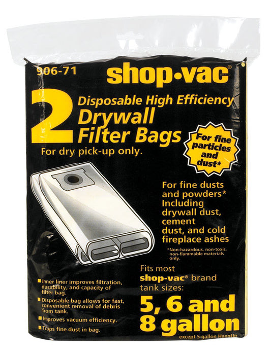 Shop-Vac 12.3 in.   L X 9.5 in.   W Wet/Dry Vac Drywall Filter Bag 5-8 gal 2 pc