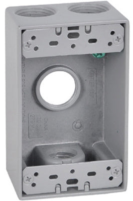 Weatherproof 1-Gang Rectangular Outlet Box, Gray, Four 3/4-In. Holes
