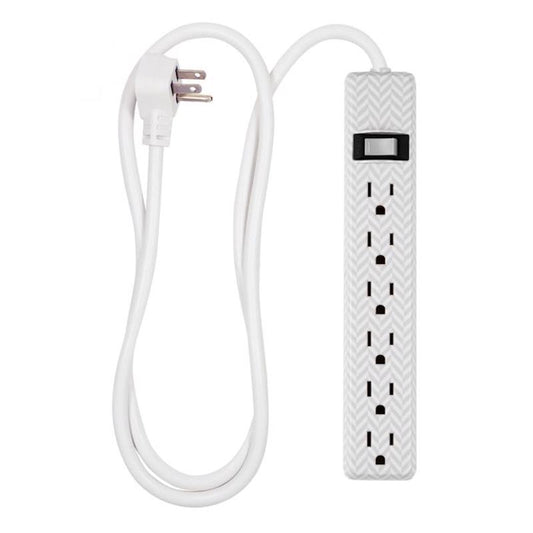 GE 4 ft. L 6 outlets Power Strip Gray/White