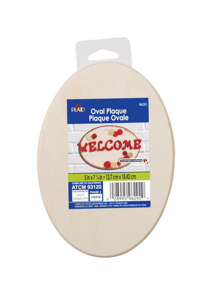 Plaid 0.25 in. H x 5 in. W x 7.25 in. L Natural Beige Wood Oval Plaque (Pack of 3)