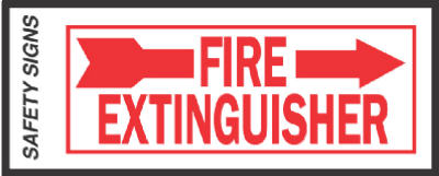 Sign, Fire Extinguisher With Right Arrow, Peel & Stick, Red & White Glow-In-The-Dark Vinyl, 4 x 10-In.