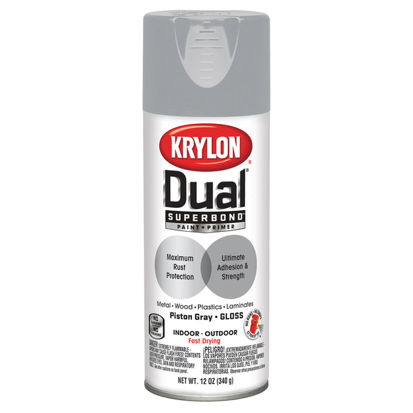 Pintura en aerosol + imprimación gris pistón de doble brillo Krylon, 12 oz (paquete de 6)