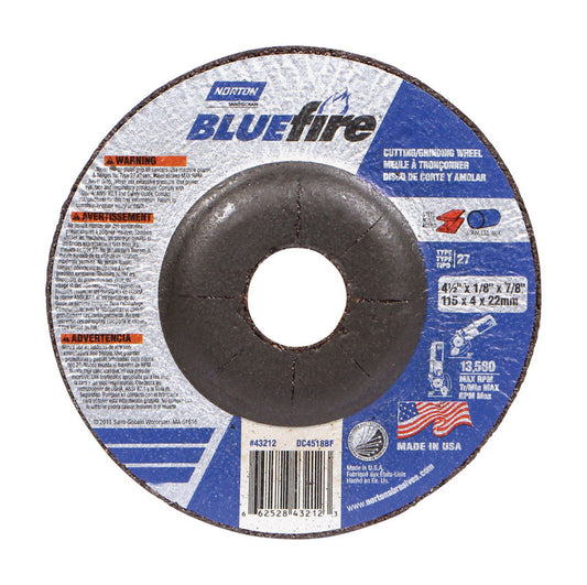 Norton  BlueFire  4-1/2 in. Dia. x 7/8 in.  Aluminum Oxide  Cutting/Grinding Wheel  1 pc.