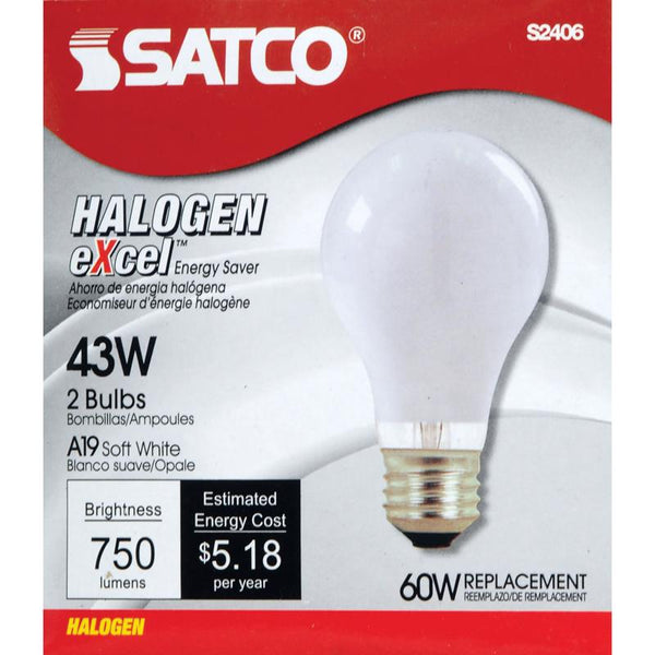 Satco 43 W A19 A-Line Halogen Bulb 750 lm Warm White (Pack of 12)