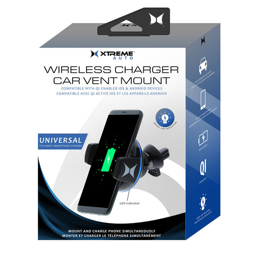Xtreme Black Wireless Charger Cell Phone Car Vent Mount