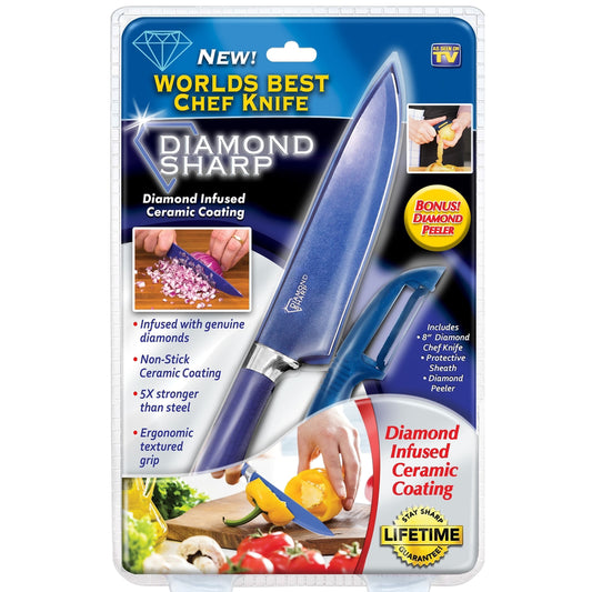 Diamond Sharp BPA Free Ergonomic Textured Grip Non-Stick Ceramic Coat As Seen on TV Chef Knife 8 in.