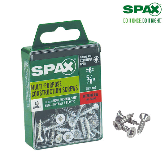 SPAX No. 8 x 5/8 in. L Phillips/Square Flat Head Zinc-Plated Steel Multi-Purpose Screw 40 each