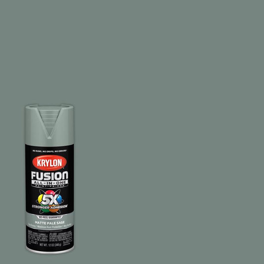 Krylon Fusion All-In-One Matte Pale Sage Paint + Primer Spray Paint 12 oz (Pack of 6).