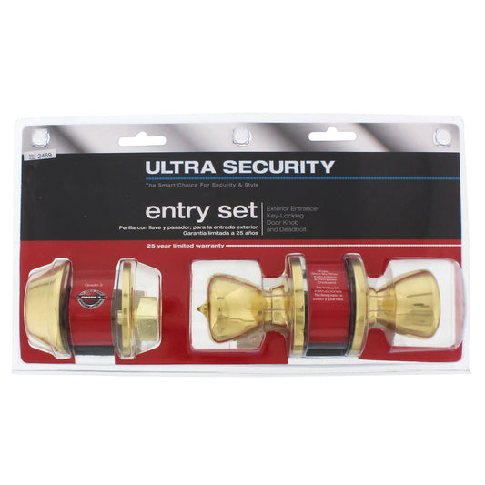 Ultra Security Polished Brass Deadbolt and Entry Door Knob KW1 1-3/4 in.