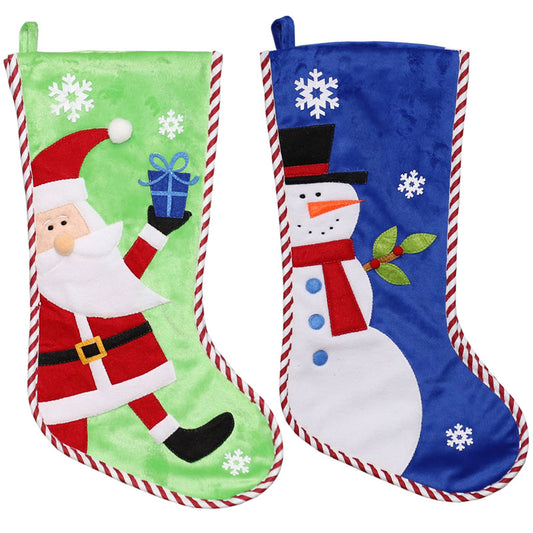 Dyno Snowman and Santa Christmas Stocking Blue/Green Velour 1 pk (Pack of 12)