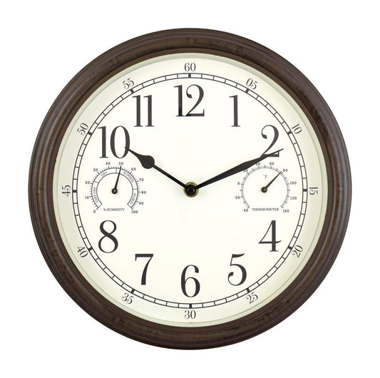 Westclox 12 in. L X 12 in. W Classic Analog Clock/Thermometer/Hygrometer Glass/Plastic Brown