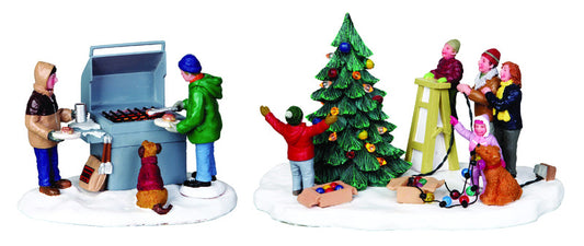 Lemax Grillin' & Chillin' and Around The Christmas Tree Porcelain Village Accessory Multicolor Resin (Pack of 12)
