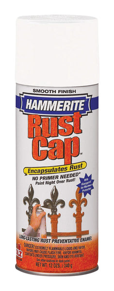 Spray de acabado de esmalte blanco liso con acabado antioxidante Hammerite Rust Cap de 12 oz (paquete de 6)