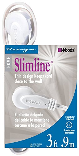 Cable de extensión con enchufe plano en ángulo Slimline 2235 que ahorra espacio, diseño plano, 3 tomas de tierra, 13 pies, 13 A, 625 W, 125 V