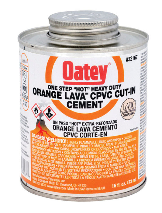 Oatey Lava Hot Orange Cut-In Cement For CPVC 16 oz