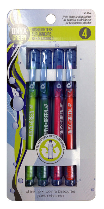 Onyx And Blue Corporation 1806 Recyled Fine Tipped Highlighters Assorted Colors 4 Count