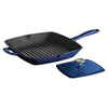 11 in Enameled Cast-Iron Series 1000 Grill Pan with Press - Gradated Cobalt