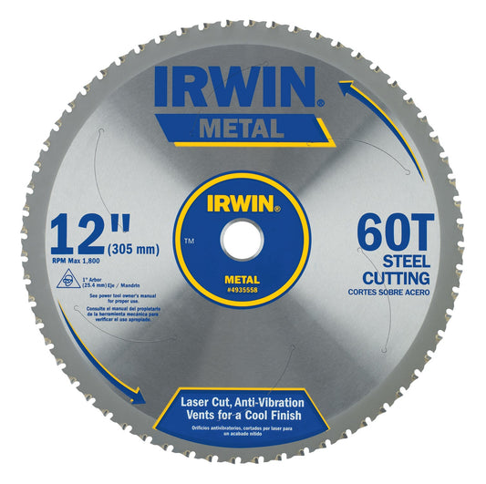 Irwin 4935558 12" 60 Tooth Carbide Metal Cutting Circular Saw Blade