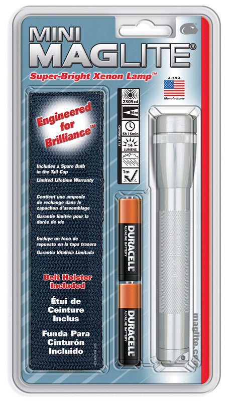Maglite Mini 14 lm Silver Xenon Flashlight/Holster Combo Pack AA Battery