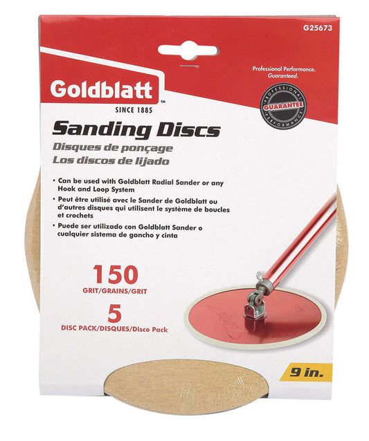GoldBlatt  9 in. Aluminum Oxide  Hook and Loop  Sanding Disc  150 Grit Fine  5 pk