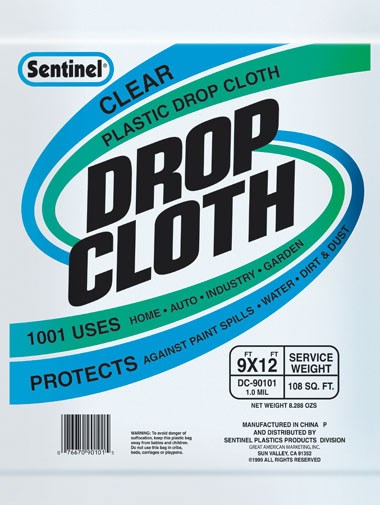 Gam DC90101 9' x 12' Sentinel® Clear Plastic Drop Cloths                                                                                              