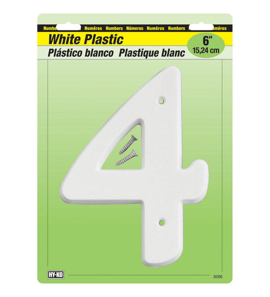 Hy-Ko 6 in. White Plastic Number 4 Mounting Screws 1 pc. (Pack of 5)