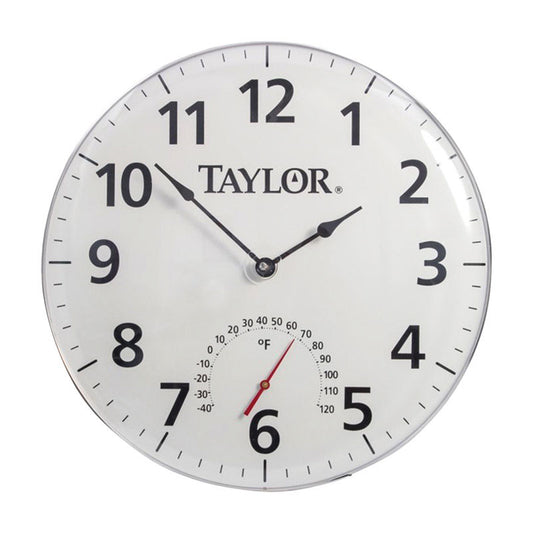 Taylor 18 inch Dial Clock/Thermometer Metal White