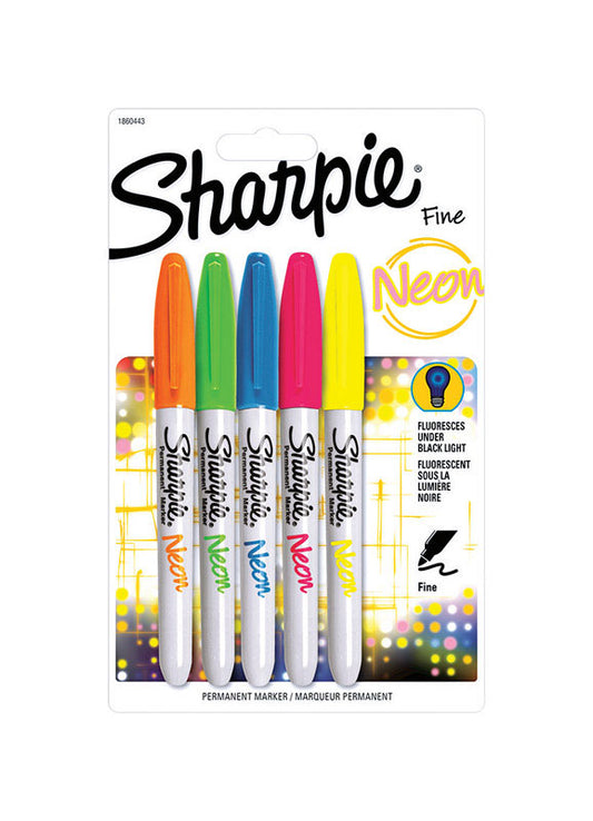 Sharpie Neon Color Assorted Fine Tip Permanent Marker 5 pk