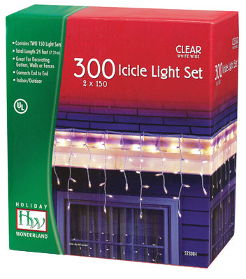 Christmas Icicle Light Set, Clear, 300 Lights