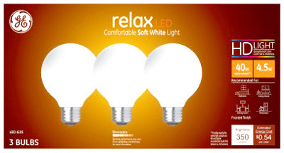 GE Relax G25 E26 (Medium) LED Bulb Soft White 40 W 3 pk