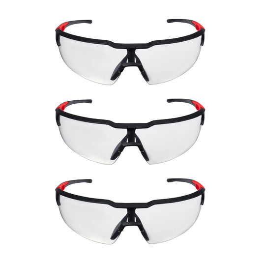 Milwaukee Anti-Fog Safety Glasses Clear Lens Black/Red Frame 3 pk