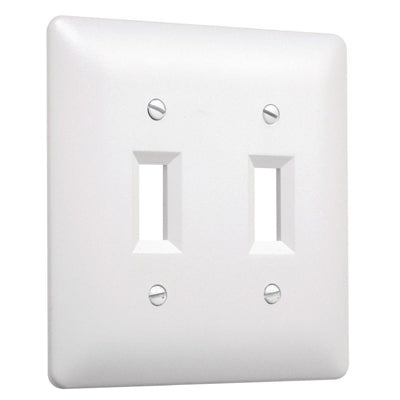TayMac Masque 2000 Series Wall Plate, 2 Gang, 2 Toggle, White