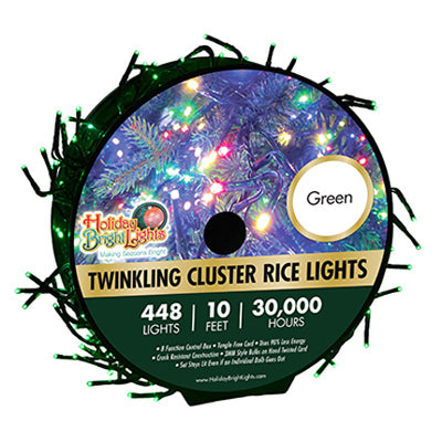LED Twinkling Cluster Rice Light Set, Green, 448-Ct., 10-Ft.