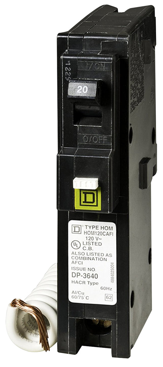 Square D Hom120cafic 20a 1p 120v Combination Arc Fault Miniature Circuit Breaker Plug-In Mount