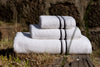 LINIM 3-Pcs Towel Set 100% Cotton White With Lines; Bath, Hand & Washcloth Gray 