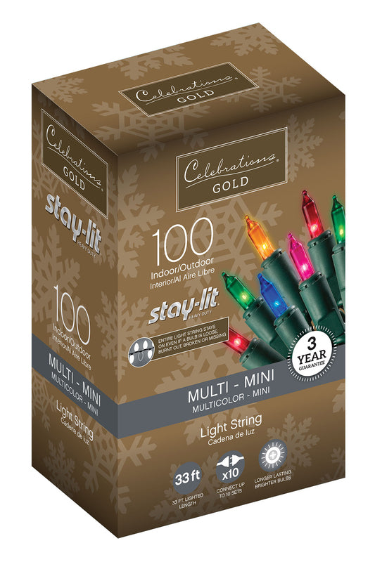 Celebrations  Stay-lit  Incandescent  Mini  Multi-color  100 count String  Christmas Lights  33 ft.