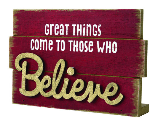 Hallmark Great Things Come to Those Who Believe Plank Sign Christmas Decoration Red Wood 6 in. 1 pk (Pack of 2)