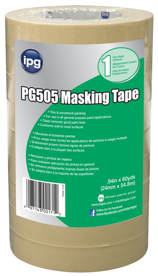 Intertape Polymer Group PG505-121R 1" X 60 Yards Professional Grade Masking Tape (Pack of 9)