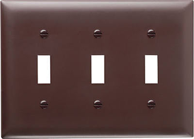 Wall Plate, 3-Toggle Opening, Urea, Brown