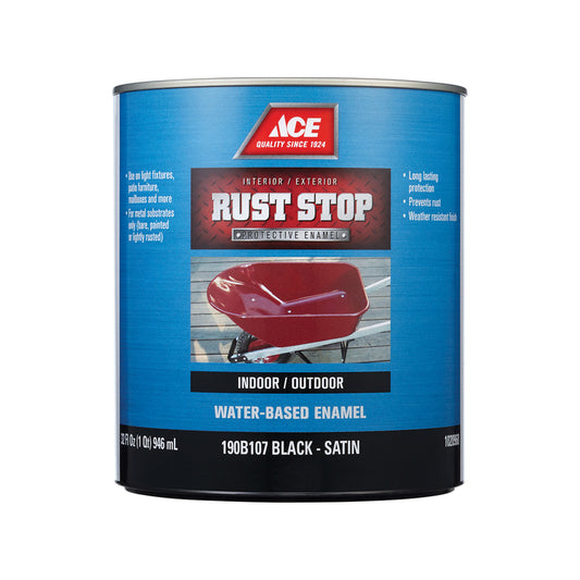 Ace Rust Stop Indoor / Outdoor Satin Black Water-Based Enamel Rust Preventative Paint 1 qt (Pack of 4)