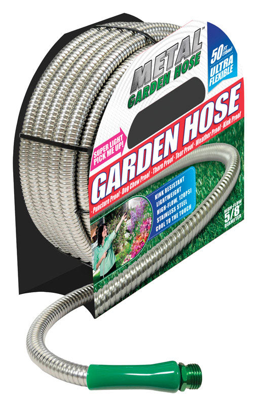 Metal Garden Hose As Seen on TV 5/8 in. D X 50 ft. L Heavy Duty Garden Hose Silver