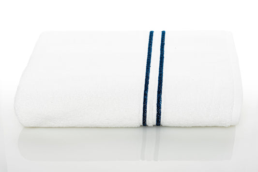 Lagoon Collection 100% Genuine Cotton Bath Towel White With Colored Lines 30X54 In (76X137 Cm) Navy Peony
